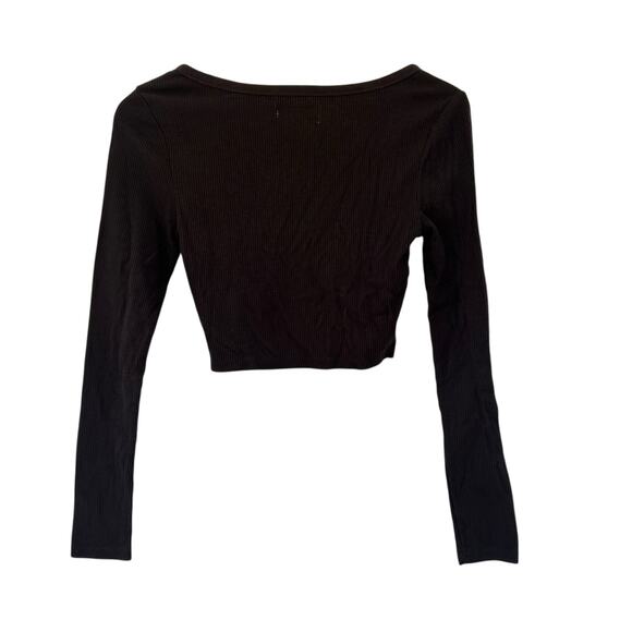 Urban Outfitters Black Ribbed Ruched Long Sleeve Crop Top Sz M - Picture 4 of 4